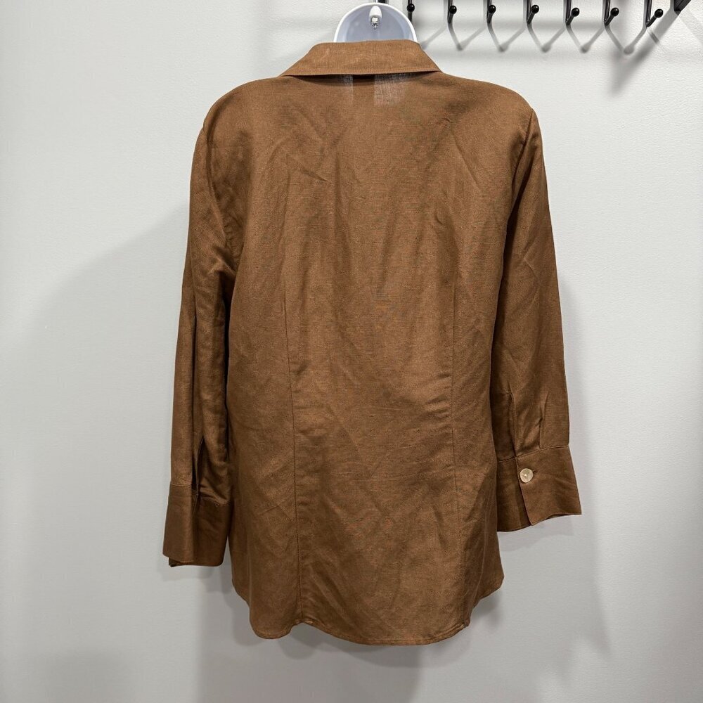 East 5th Linen Blend Lagenlook Minimalist Boho Button Up Blouse Brown Womens M - Picture 6 of 10